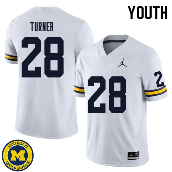 Youth Michigan Wolverines #28 Christian Turner White High School Jersey